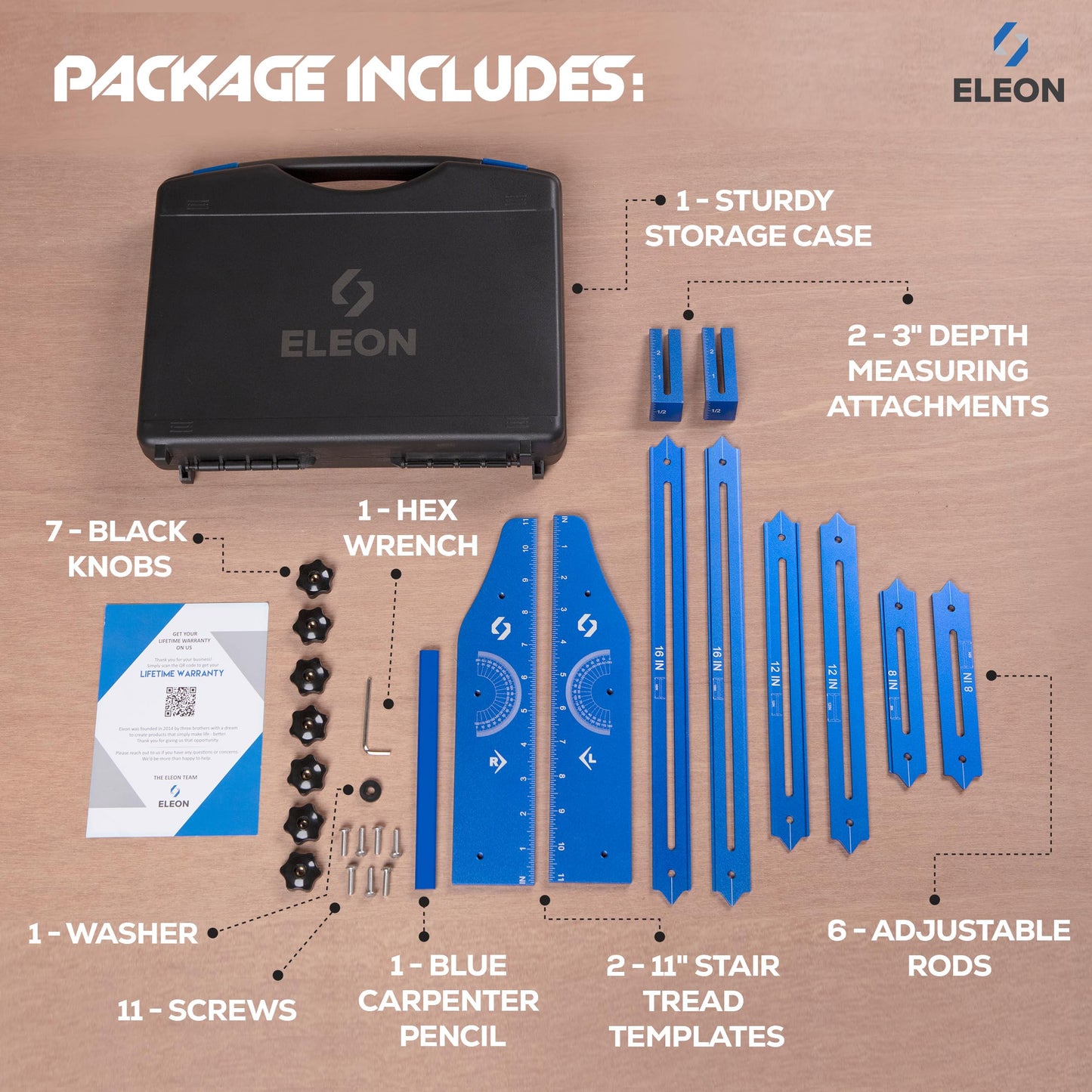 Eleon Stair Tread Template Tool - Aluminum Alloy Stair Tread Jig for Accurately Measuring Angle, Length, & Depth, Stair Gauge Measuring Tool, Compatible with Many Types of Layout Projects