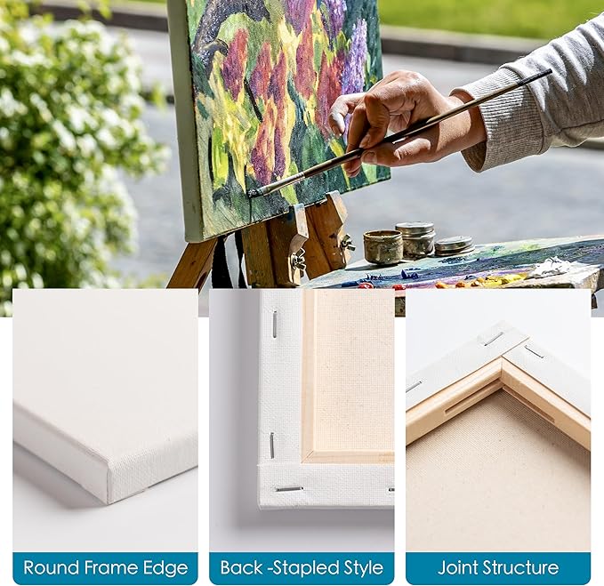 Bianyo 8x10 Inch Stretched Canvas for Painting – 10 Pack, 100% Cotton, Triple Primed & Acid-Free, Heavy-Duty Wood Frame, Blank Art Canvas for Acrylic, Oil, Watercolor & Mixed Media