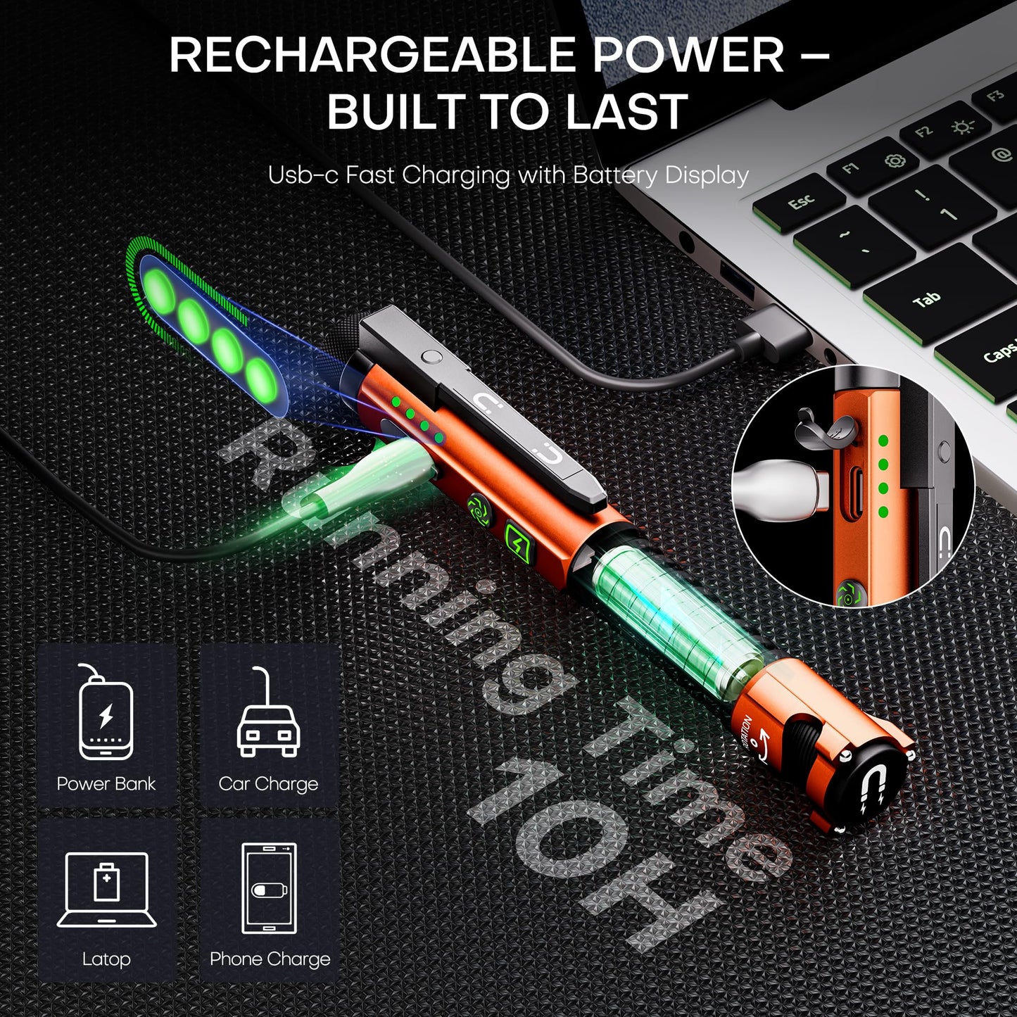 Pasiion Edc Flashlight Rechargeable 800 Lumen Small Flashlight With Magnetic Clip & Base  11 Modes Led Flashlight Glass Breaker&Bottle Opener  Usb-C Flashlight For Working Home And Emergency