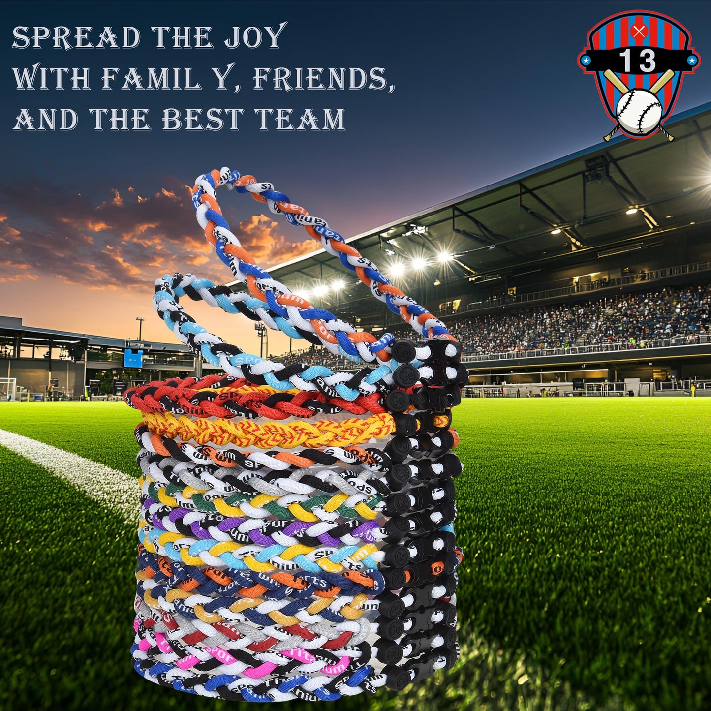 12Pack Baseball Necklaces for Boys, 18inches Braided Rope Tornado Titanium Sports Necklaces, Ideal for Baseball Team Gifts, Part