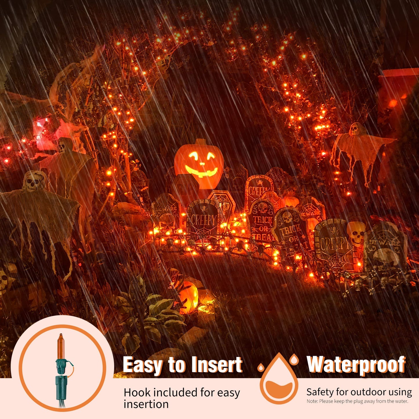 Woohaha Outdoor Halloween Lights, 2Pack 50L Orange Incandescent String Lights, 13Ft 50 Leds, Green Wire, Perfect For Patio And Party Decor