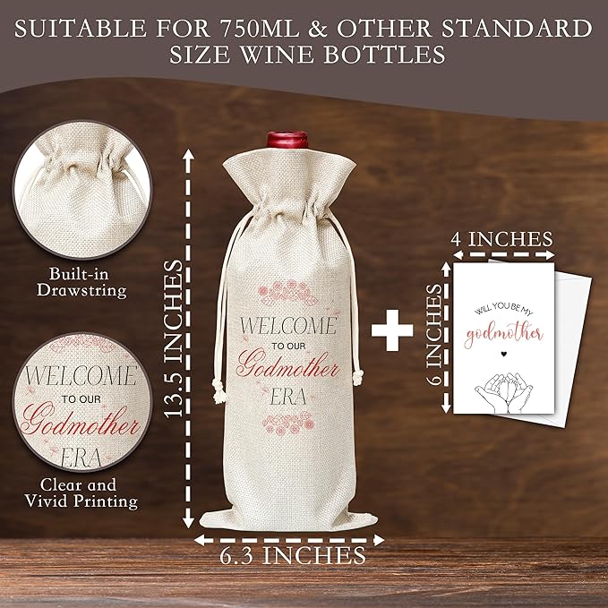 Godmother Gifts Wine Bag & Card, Godmother Proposal Gifts, Wine Bag For God Mother, Welcome To Our Godmother Era Wine Bag For Baby Shower Baby Announcement Baptism, Will You Be My Godmother Gifts -04