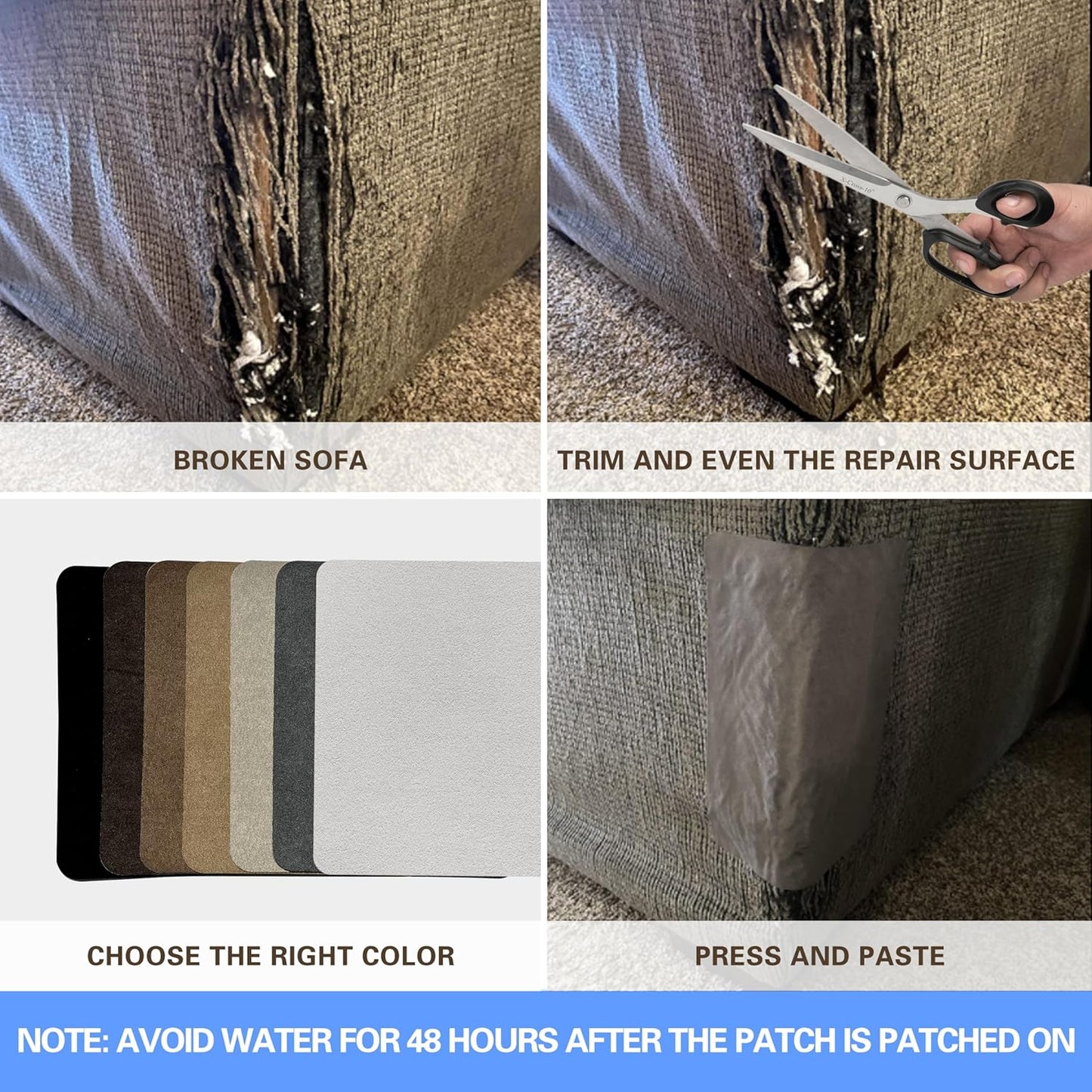 Azobur Sofa Fabric Repair Patch, 6 Piece Microfiber Patches, Self Adhesive Fabric Sofa Patch Repair Fabric, Luxurious Look, Quick Fix Sofa.（Dark Blue）