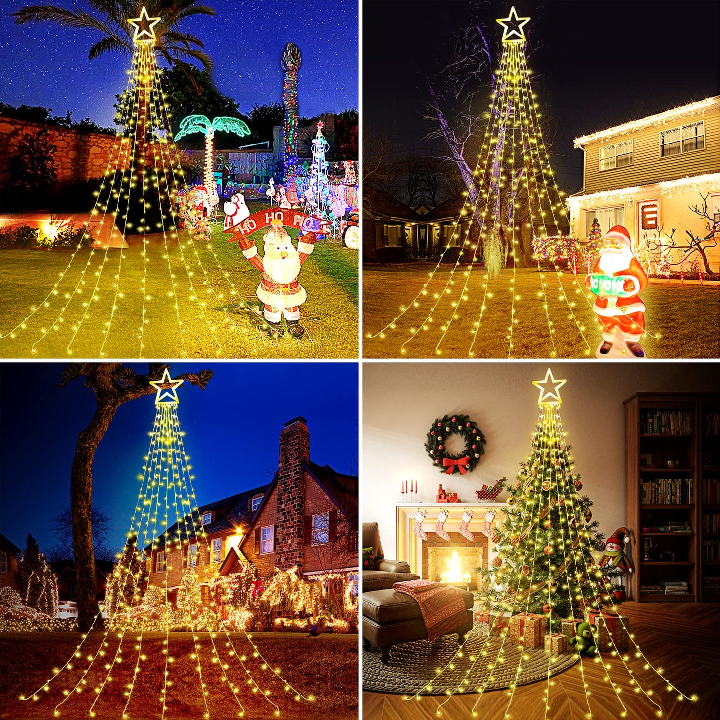 Cerflyer Christmas String Lights 320 LED 11.5 Ft Waterfall with Big Star Topper, Warm White, Model YLS1000WD01