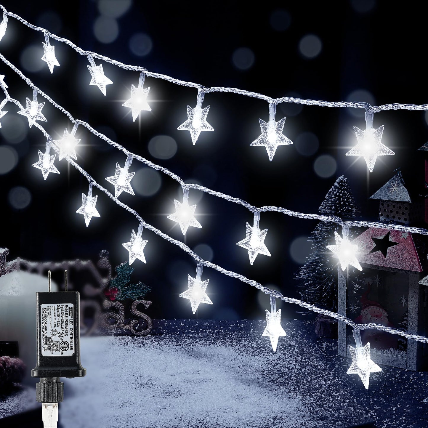 Heyfuni Led Star String Lights  100 Led 33 Ft Outdoor Christmas Fairy Lights  8 Modes For Holiday New Year Wedding Party  Xmas Tree  Garden Decor(White)