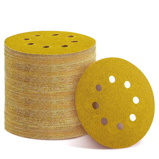 75PCS Gold Sanding Discs Set, 5-Inch 8-Hole Sandpaper for Random Orbital Sander, Including 60,80,120,150,240,320,400 Grit, for Automotive or Woodworking