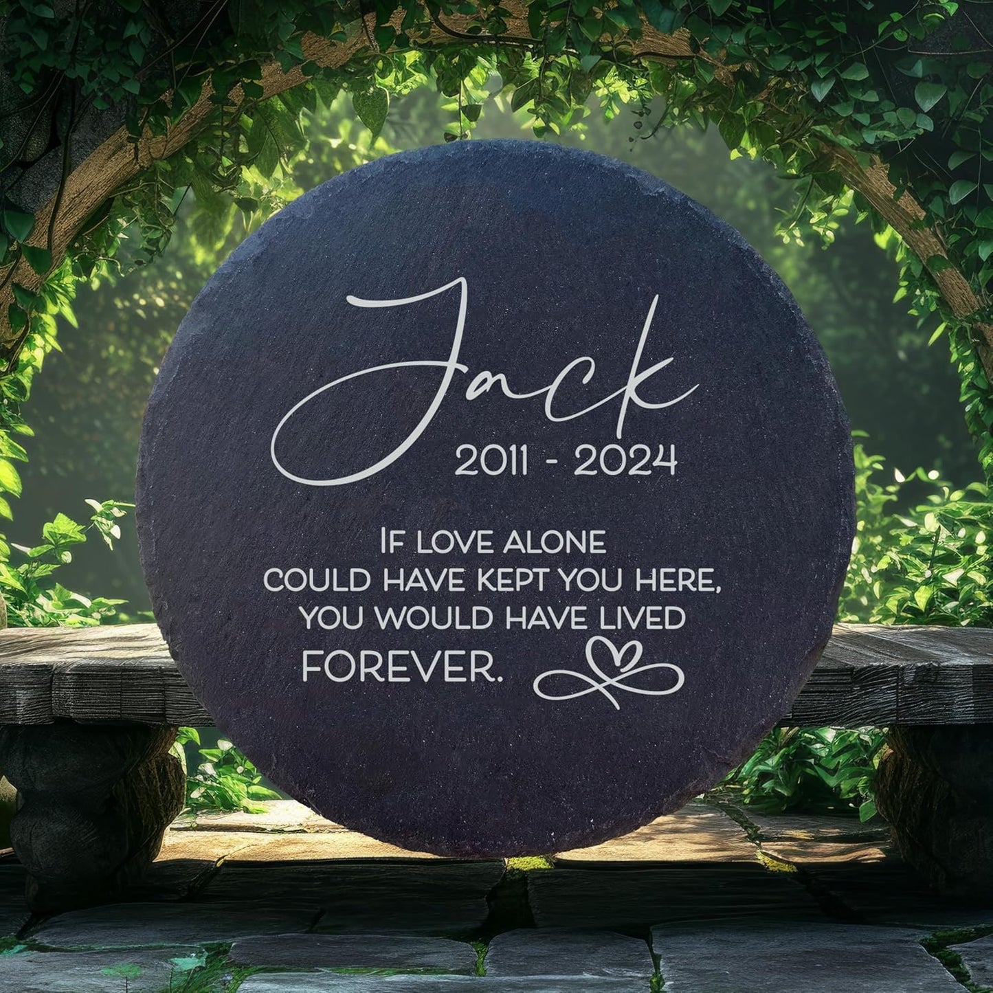 Personalized Pet Memorial Stone for Dogs and Cats | Custom Laser-Etched Weatherproof Garden Grave Marker | Natural Stone Bereavement Headstone Sympathy Gift | 4, 6, 10, or 12 Inch Heart or Circle Shape (A6)