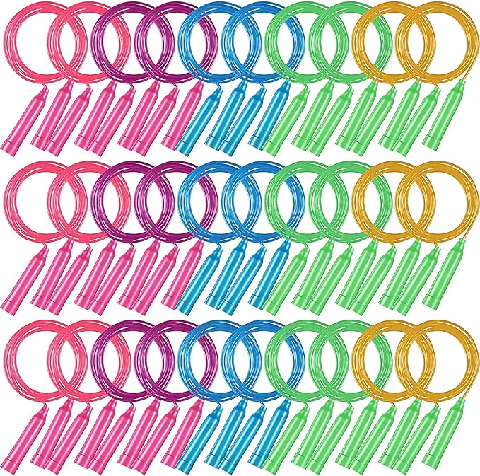 30 Pcs Jump Ropes for Kids Bulk Colorful Plastic Jump Ropes 7.5 ft Adjustable Skipping Rope for Boys Girls, Outdoor Fun Ac...