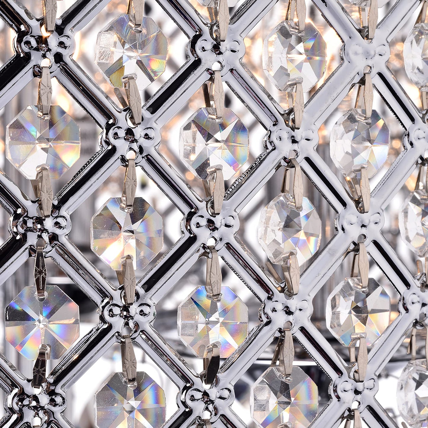 Edvivi Chrome 4-Light Round Crystal Chandelier Ceiling Fixture, Beaded Drum Shade, Model Epg801Ch