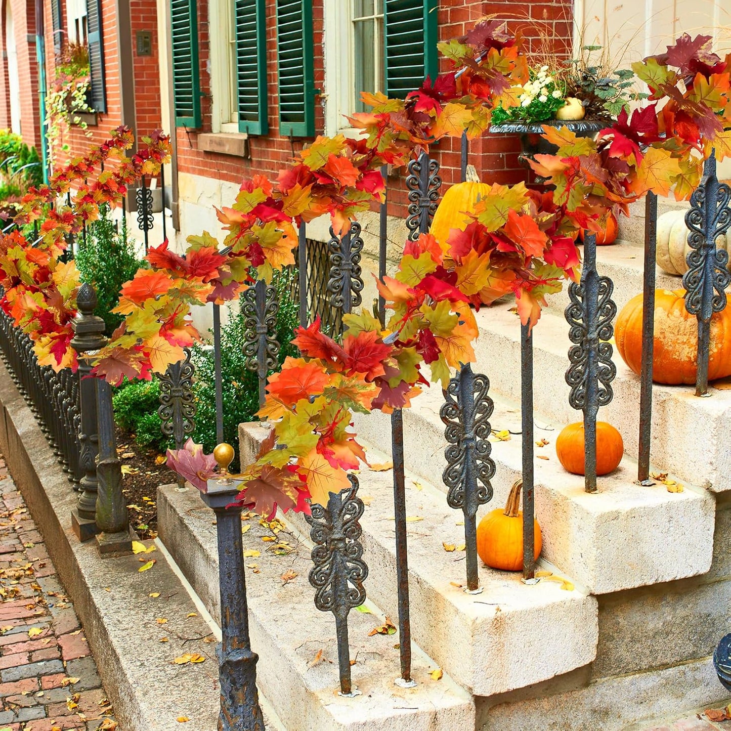 Fovths 4 Pack Maple Leaves Garland 5.8ft/Pc Artificial Fall Decorations Colorful Autumn Hanging Vine for Thanksgiving Halloween Fireplace Indoor Outdoor Decor