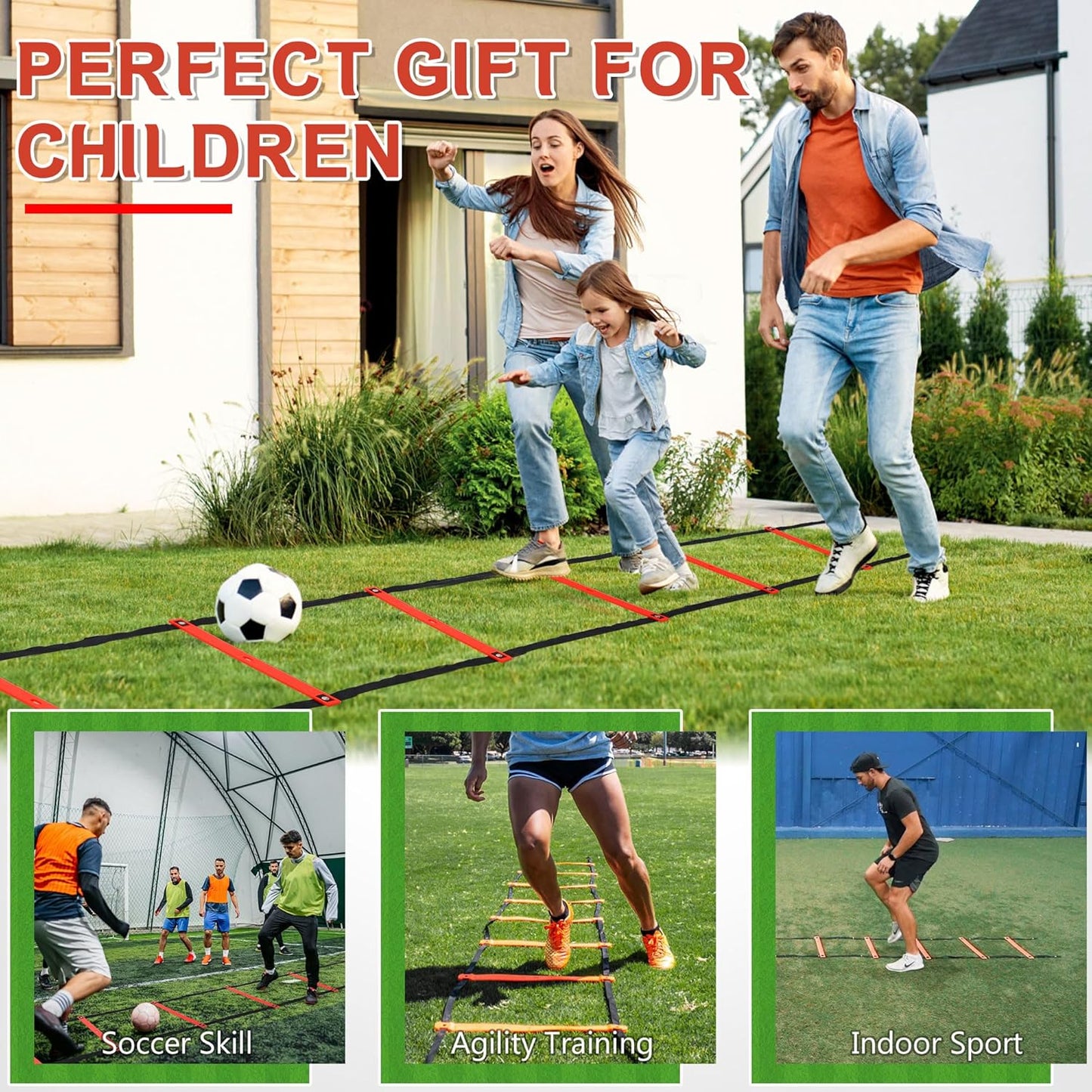 Fixed Rung Agility Ladder - 20ft 12 Rungs No Tangle Speed and Agility Training Equipment for Soccer Footwork Training with Carrying Bag/Ground Stakes for Adults Youth Kids