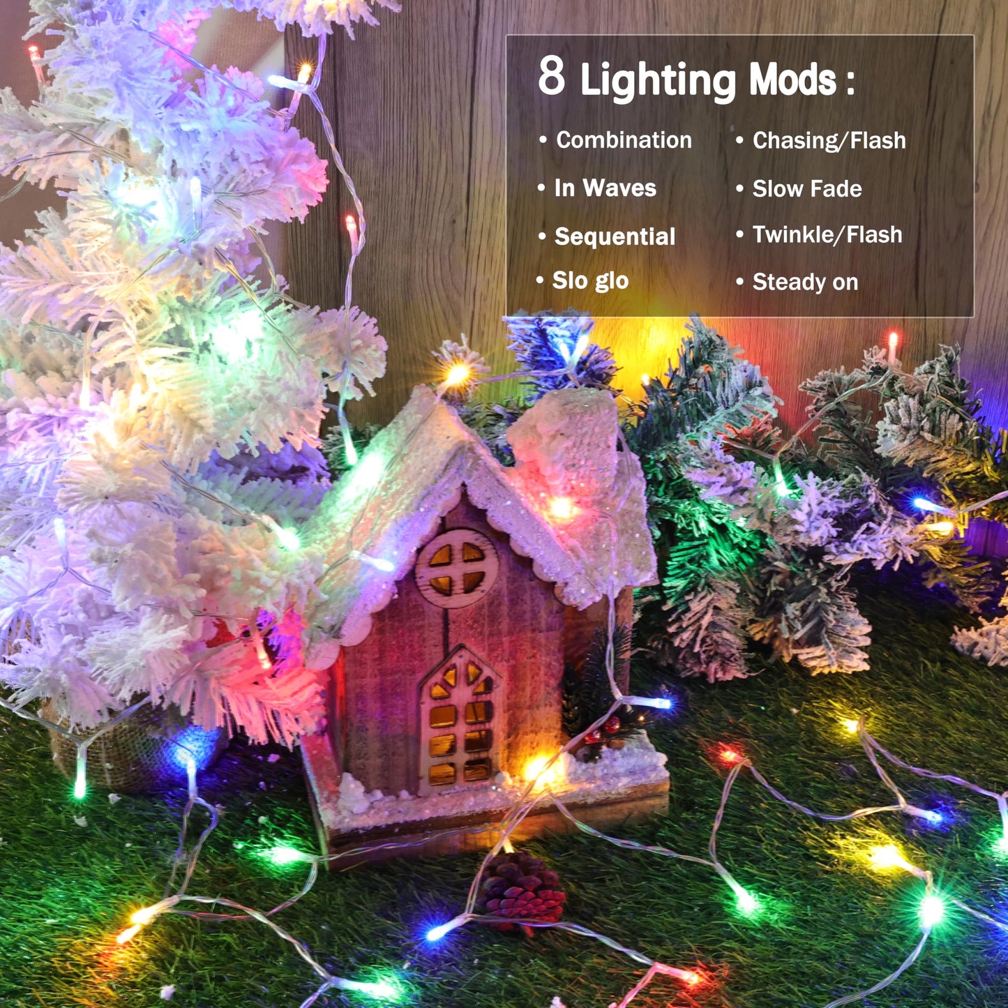 Lomotech LED String Lights - 200 LEDs, 66ft, 8 Modes, Waterproof, Timer, Clear Wire, Multicolor, Model LED08230200