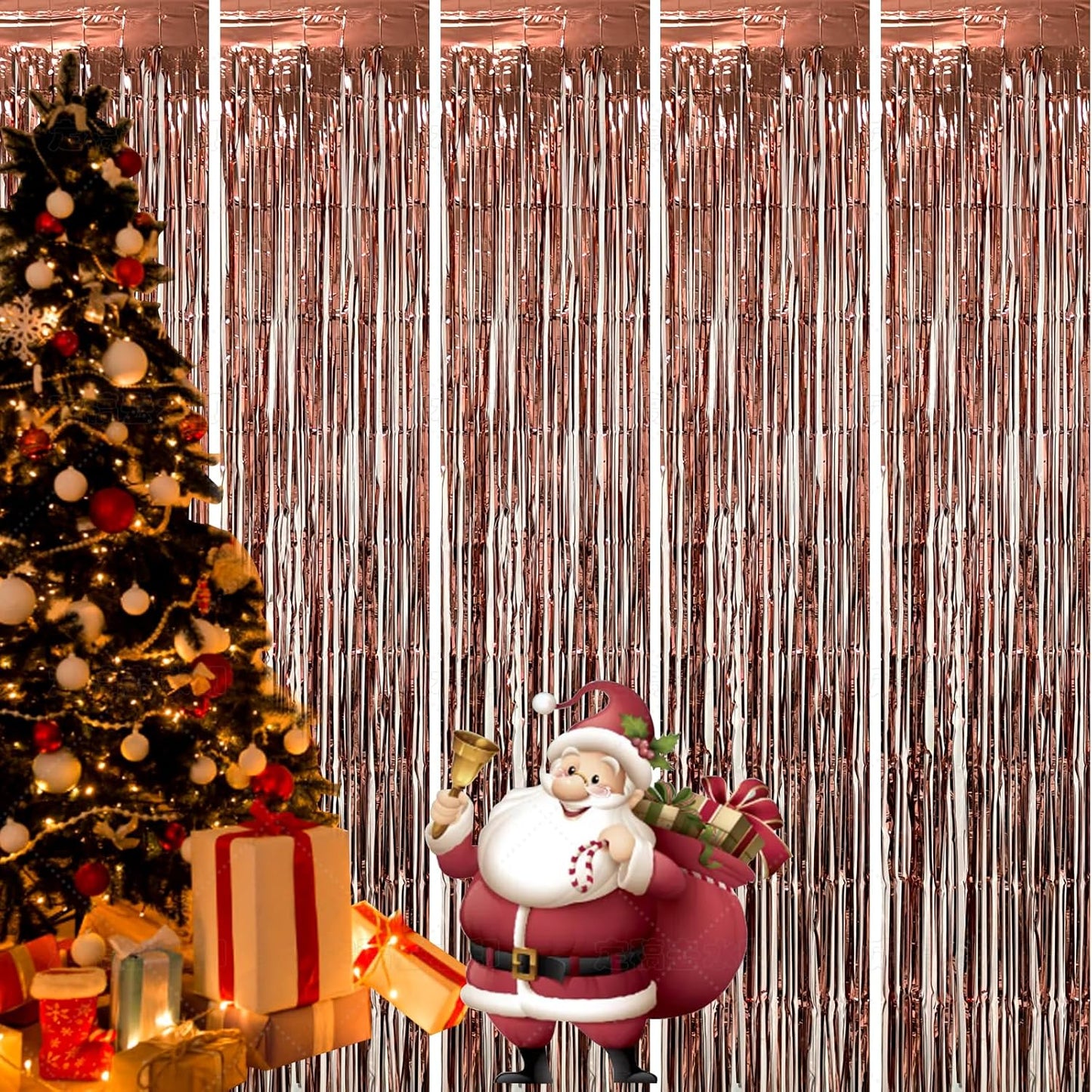 5 Pack Rose Gold Foil Curtain Backdrop Metallic Tinsel Foil Fringe Curtains Photo Booth Props for Birthday Wedding Engagement Bachelorette Christmas Holiday Celebration Party Decorations Supplies