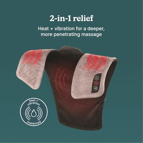 Homedics Vibration Heated Shoulder Massager Wrap, Comfort Pro Elite, Soft Fabric, Tension Relief, 2 Speeds & Styles, Long,...