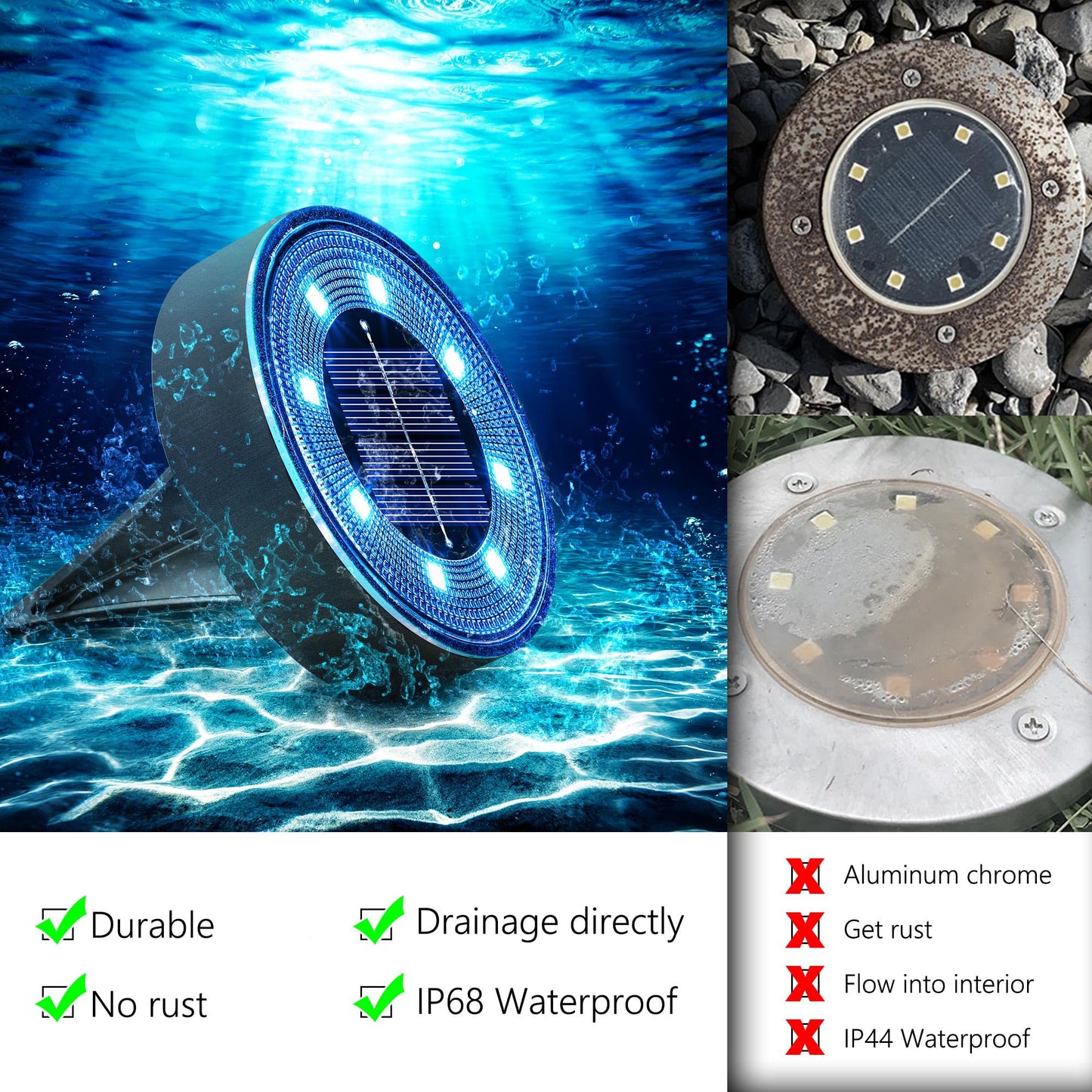 Joomer Solar Ground Lights, 16 Pack 8 LED Solar Lights Outdoor IP68 Waterproof Disc Light In-Ground Landscape Lighting Outdoor for Patio Pathway Lawn Yard Driveway Walkway (Blue)