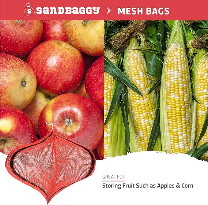 Sandbaggy Mesh Onion Produce Bags | Small 15" x 25 Inch Bags | 50 lb Capacity | Breathable Fabric | Great for Packaging Produce & Fruit (15" x 25" Small, Pack of 10)