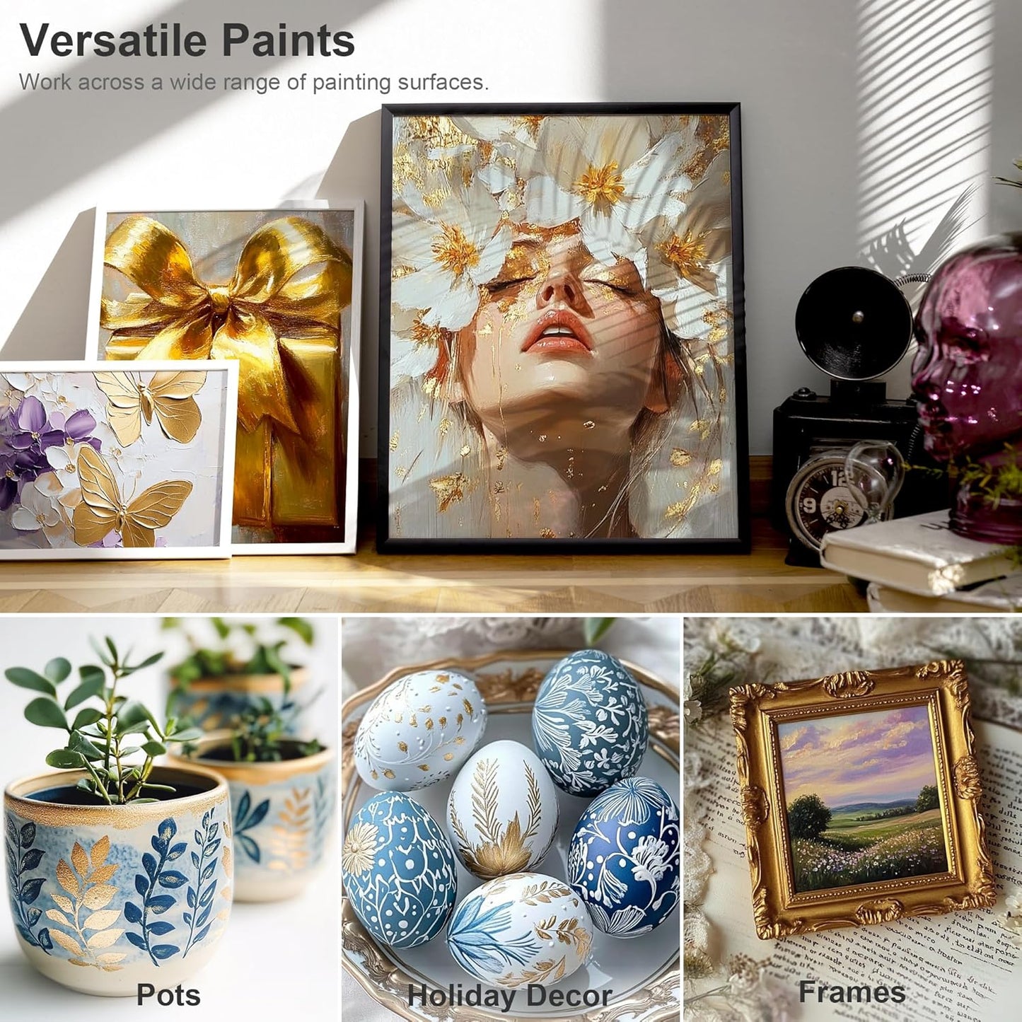 AUREUO Pearl Gold Acrylic Paint, 4 Fl Oz / 120ml Single Tube, Rich Pigment Art Craft Paints for Canvas, Rocks, Wood, Ceramic, Fabric - Art Supplies for Beginners, Professionals, Artists