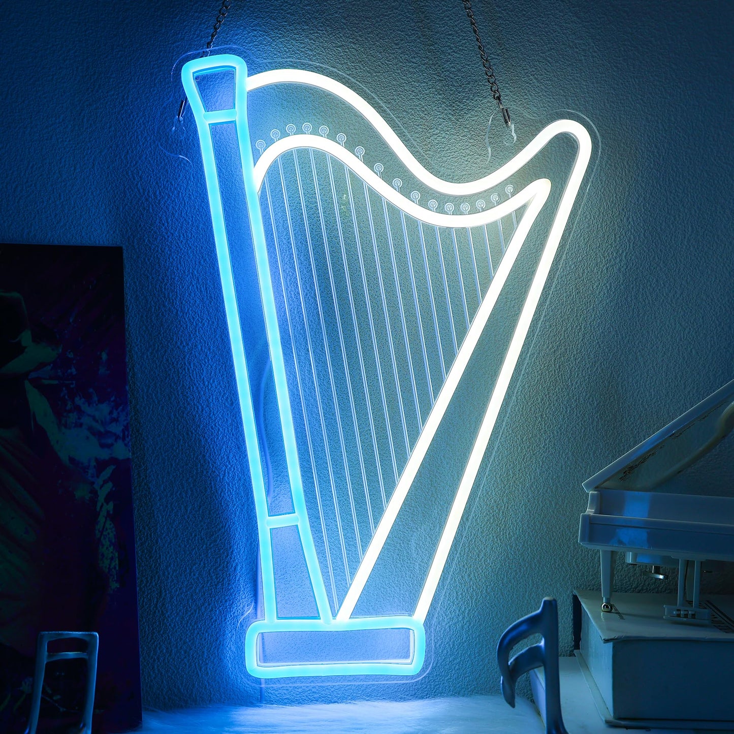 CoolGift Mart Harp Neon Sign, Dimmable LED Harp Room Decor Light with USB Powered, Decorations for Bedroom Living Room Club Musi