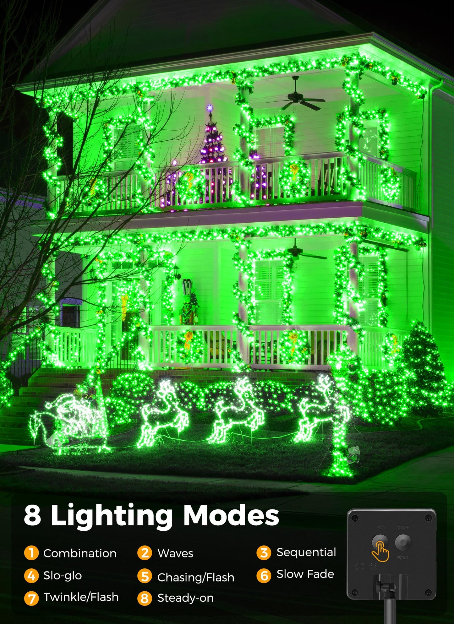 Brightown 100Led Solar String Lights Outdoor  Solar Powered Lights Ip65 Waterproof For Party Garden Yard Home Holiday Tree Decoration Lighting (Green  100Led-2Pack)