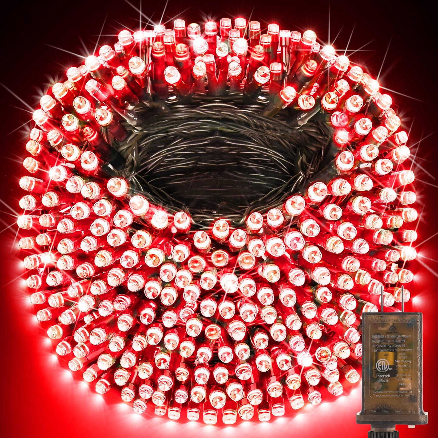 KNONEW 1000 LED Christmas String Lights, 403FT Green Wire, Waterproof, 8 Modes, Red, Model KN-1000-LIG168-01