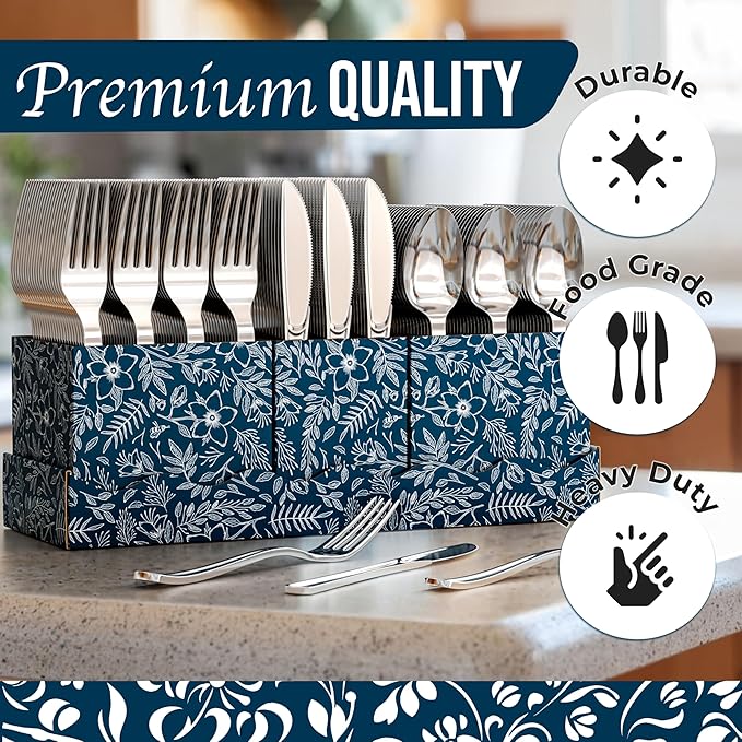 Exquisite Silver Plastic Silverware Heavy Duty 600 Pack - Utensil Caddy For Parties, Utensil Holder For Kitchen Counter 200 Each Plastic Spoons Forks & Knives Set Flatware Sets Disposable Silverware.