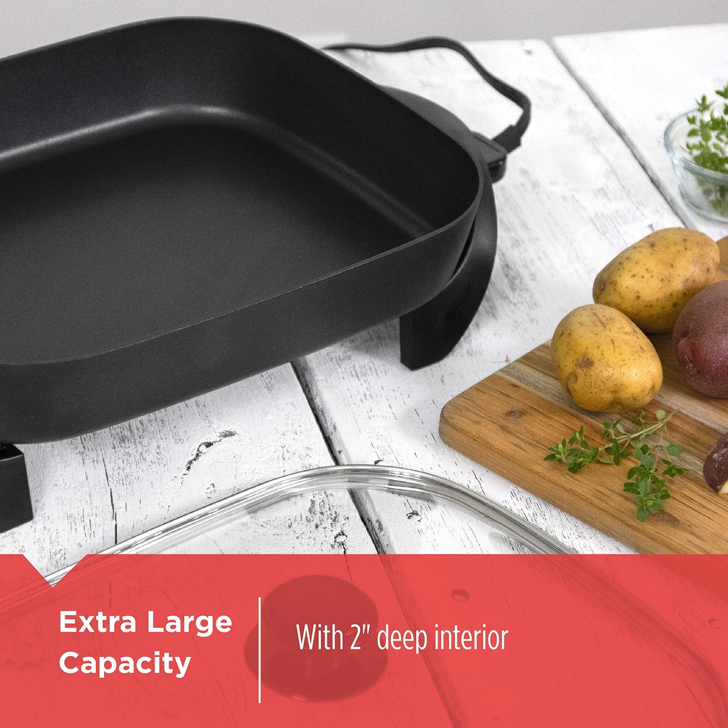 Black+Decker Electric Skillet, Variable Temperature Control, Nonstick Cooking Surface, Dishwasher Safe, Tempered Glass Lid, 12X1