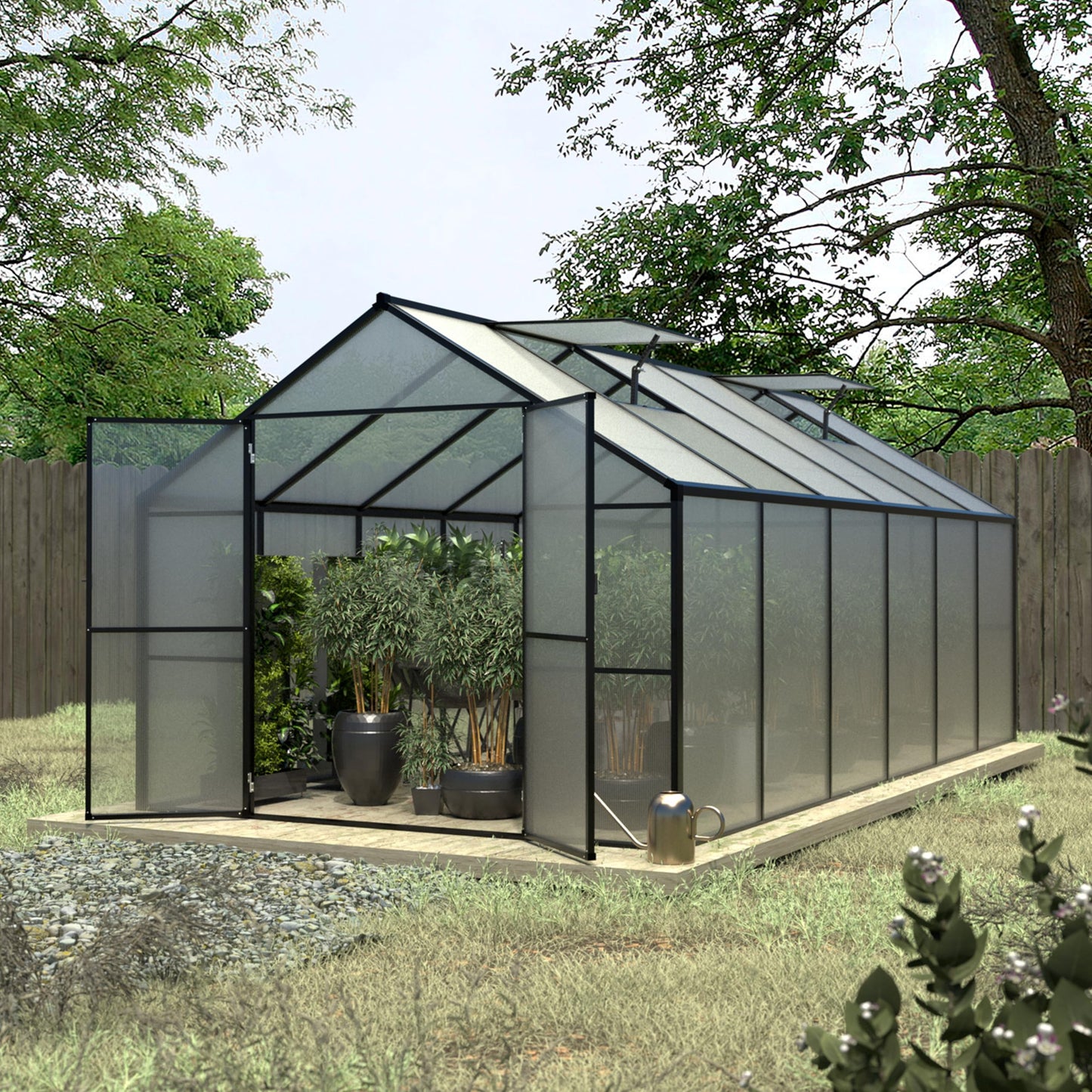 VEIKOU 8x12 FT Polycarbonate Greenhouse for Outdoors, Outdoor Greenhouse Kit with 2 Adjustable Vents, Riveted Structure, Aluminum Frame, Walk-in Green House for Backyard, Garden, Gray