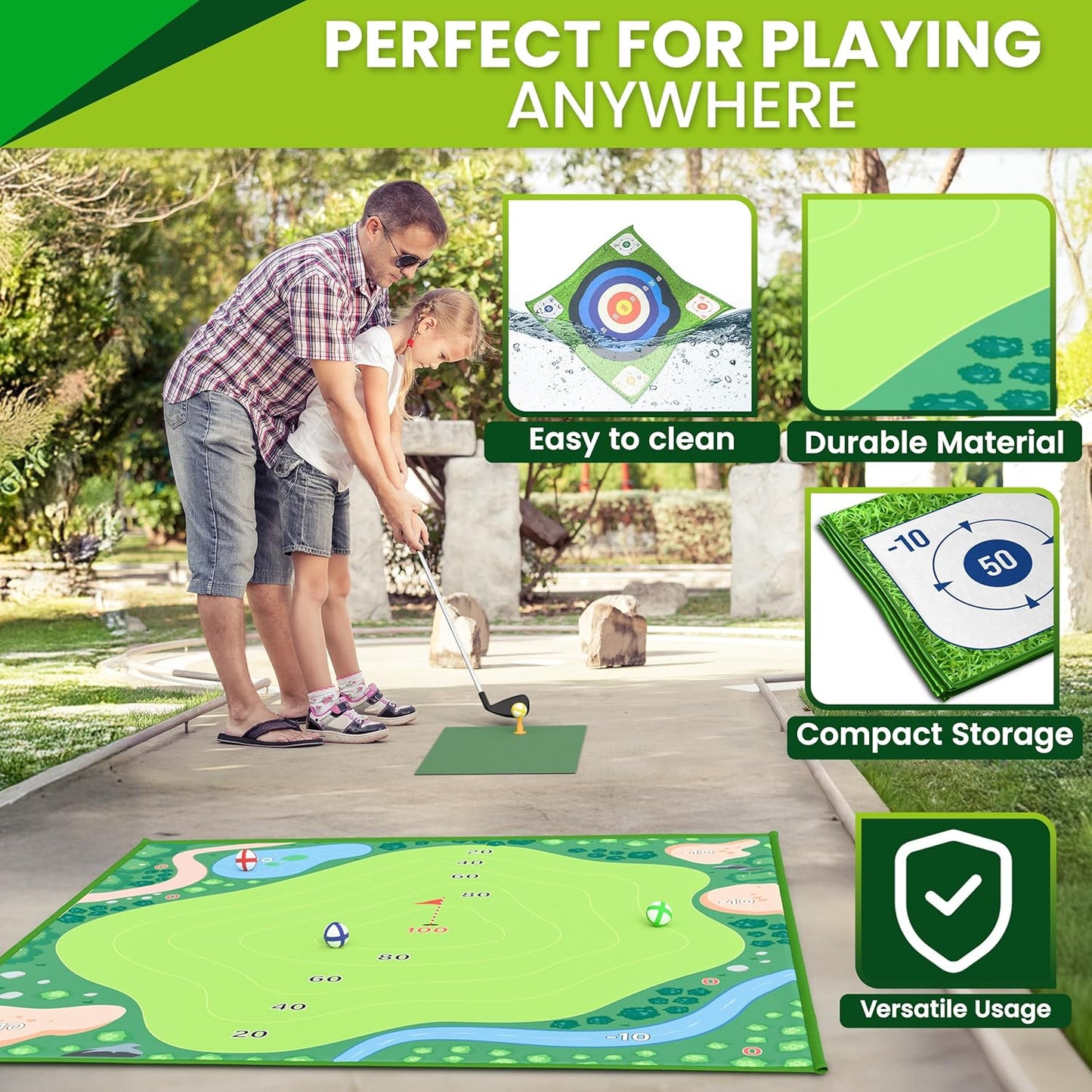 Golf Chipping Game – For Adults and Family Battle Putting Green Practice Indoor Mat Bucket Yard Outdoor Play Equipment Toys Stuff Toddler Set 30 Sticky Backyard Deal Training Sports Swing Gift