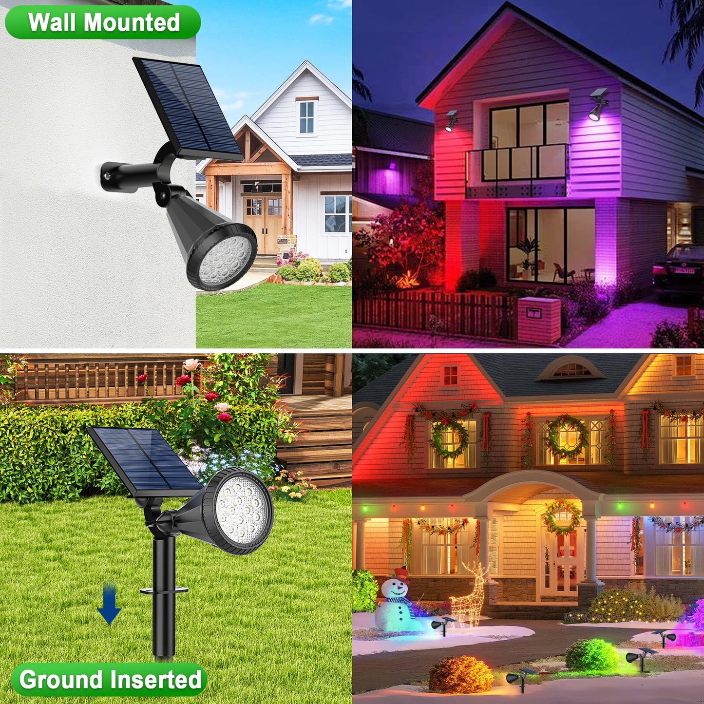 Tadyreal Solar Spot Lights - 180° Adjustable, Waterproof Rgb, 7 Modes, 2 Pack, Multicolor, Model D03