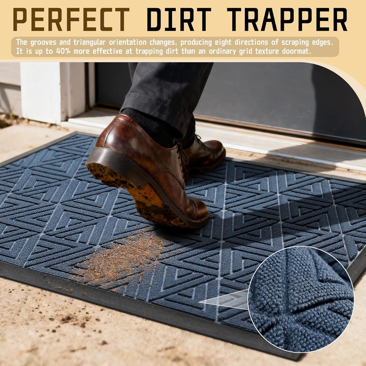 Yimobra Large Door Mat 47x32, All-Weather Waterproof Non-Slip Welcome Matt Outdoor, Heavy Duty Non Slip Doormat for Entryway for Patio and Garage Indoor, Easy Clean, Blue