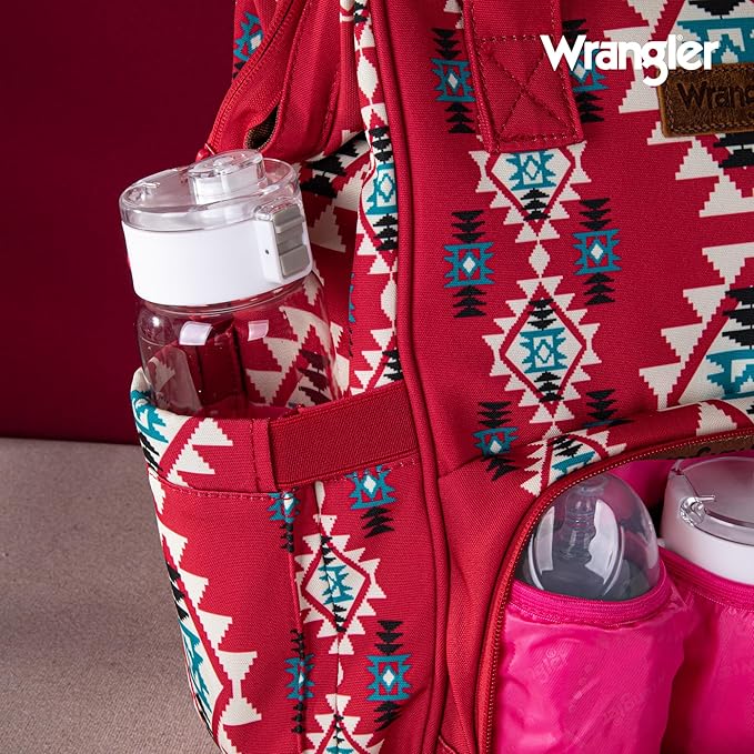 Montana West Wrangler Diaper Bag Backpack Aztec Travel Backpack Purses Western Multi-Function Baby Bags for Mom with Waterproof Insulated Pockets
