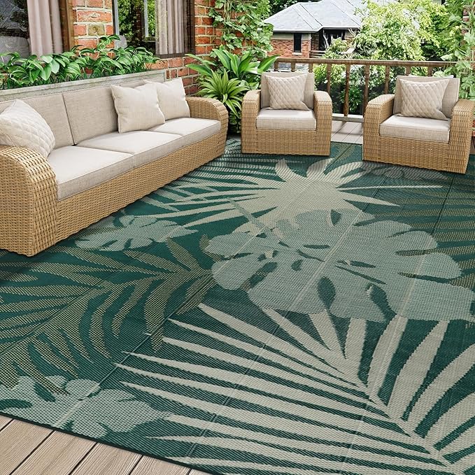 Homcomoda Outdoor Rugs 6’x9’ Waterproof Reversible Patio Rugs Outdoor Clearance Lightweight Outdoor Rugs Portable RV Camping Mats for Tents Deck Porch BBQ Beach Backyard