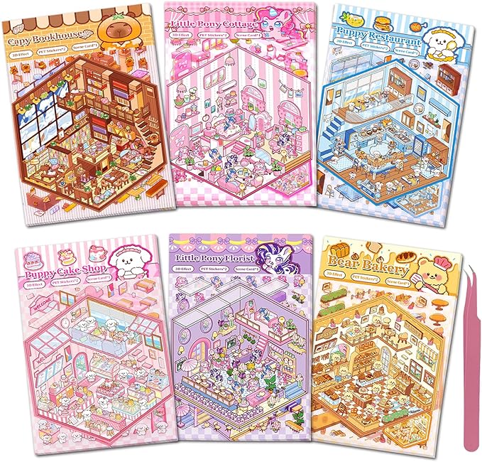 DIY 3D Sticker Scene, 6 Sets of Stickers for Girls Make Your Own Mini Room Scene Stickers for Kids Cute Kawaii Sticker The...