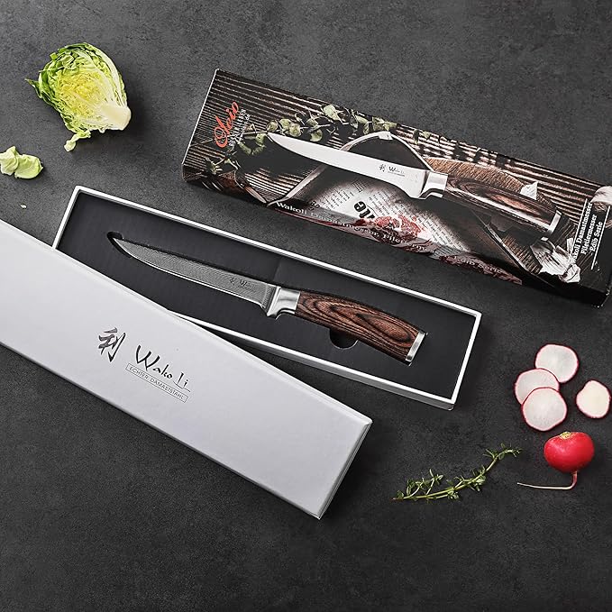 Wakoli EDIB Damascus Boning Knife – 5.7-Inch Precision Blade | Professional Kitchen Knife with VG10 Core, Ergonomic Pakkawood Handle – Ideal for Deboning & Trimming