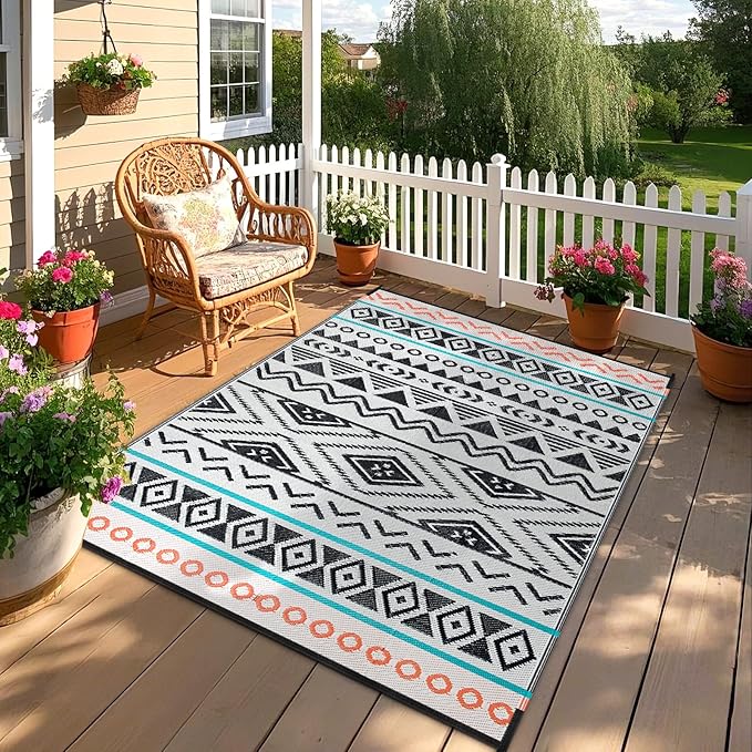 Outdoor Rugs Patio Camping Waterproof - 6x9 Plastic Straw Patio Rug Portable for Campers, Outside RVs Mat, Outdoor Area Carpet for Patios Clearance, Backyard Porch, Balcony, Picnic