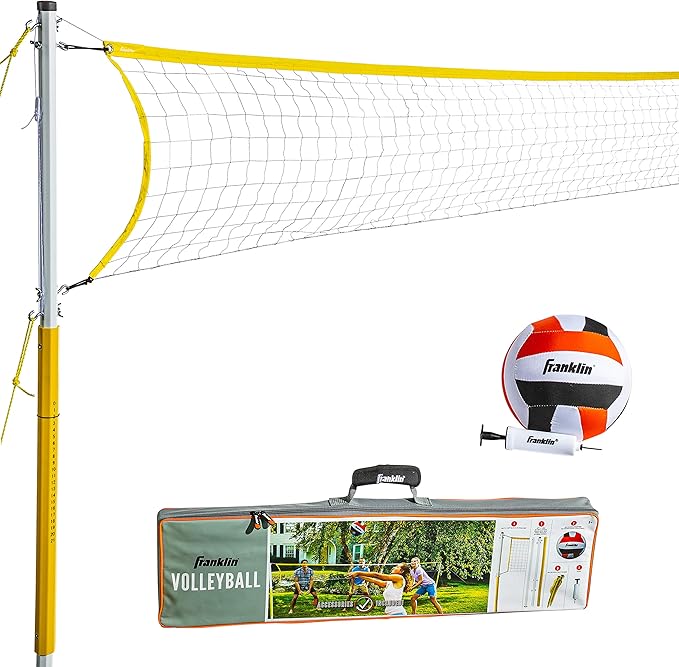 Franklin Sports Outdoor Volleyball Net Sets - Beach + Backyard Portable Volleyball Net with Poles - Complete Outdoor Volle...