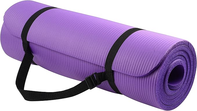 BalanceFrom 1-Inch Thick High-Density Exercise Yoga Mat, Non-Slip Workout Mat with Carry Strap for Men & Women, Ideal for ...