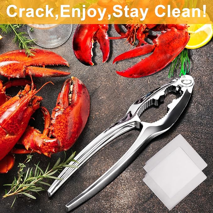 12Pack Crab Crackers and Tools Crab Legs Cracker Tool Set, Lobster Crackers, Heavy Duty Seafood Cracker, Nut Cracker (with 12 Plastic Bibs)