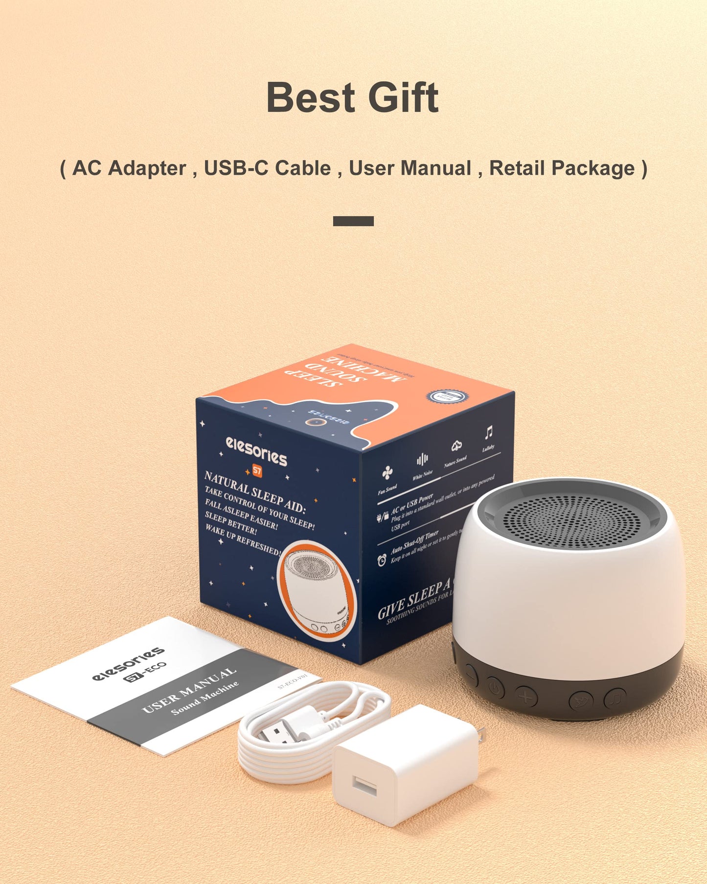 elesories White Noise Machine, Sound Machine with13 Non Looping Natural Soothing Sounds for Adults Baby Sleeping, Also Be Used as a Multifunctional Speaker for Home, Office Privacy | Nursery | Travel…