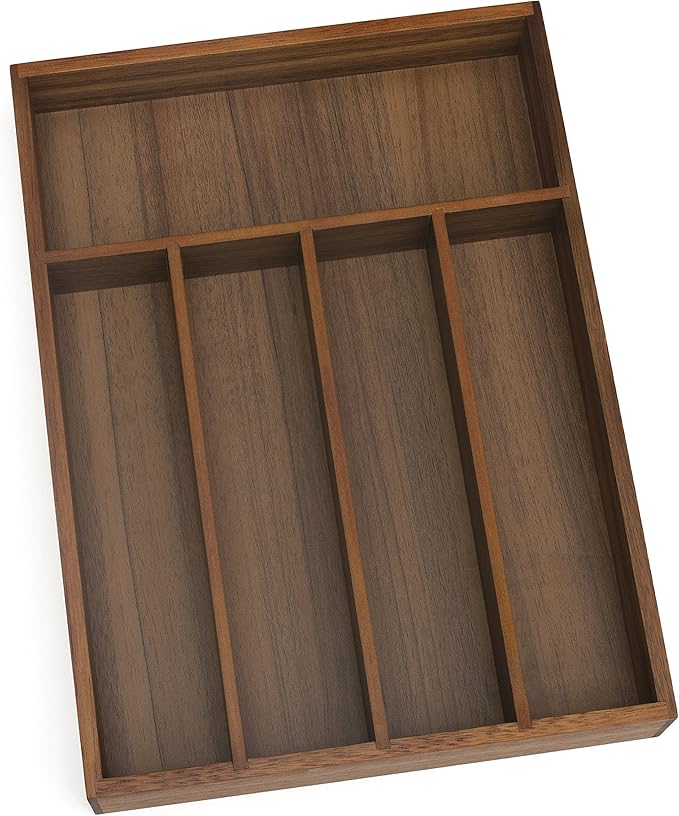 Lipper International 1076 Acacia Wood Flatware Organizer with 5 Compartments, 10-1/4" x 14" x 2"