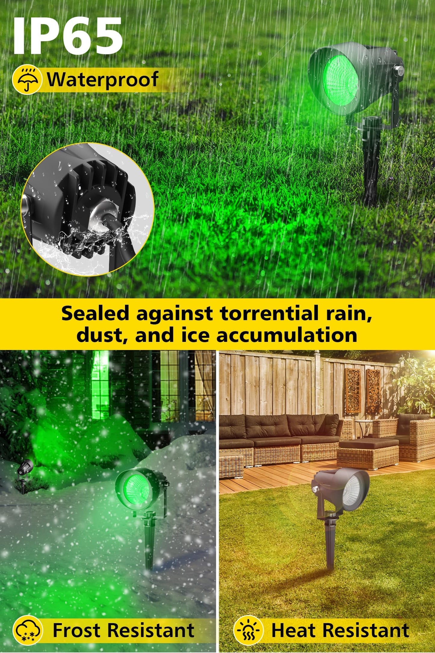 T-Sun Christmas Green Spotlight Outdoor  Waterproof Led Landscape Lighting With Us Plug  Easy Install 270?Adjustable Outdoor Spot Lights For Garden Tree Yard Decor  2 Pack