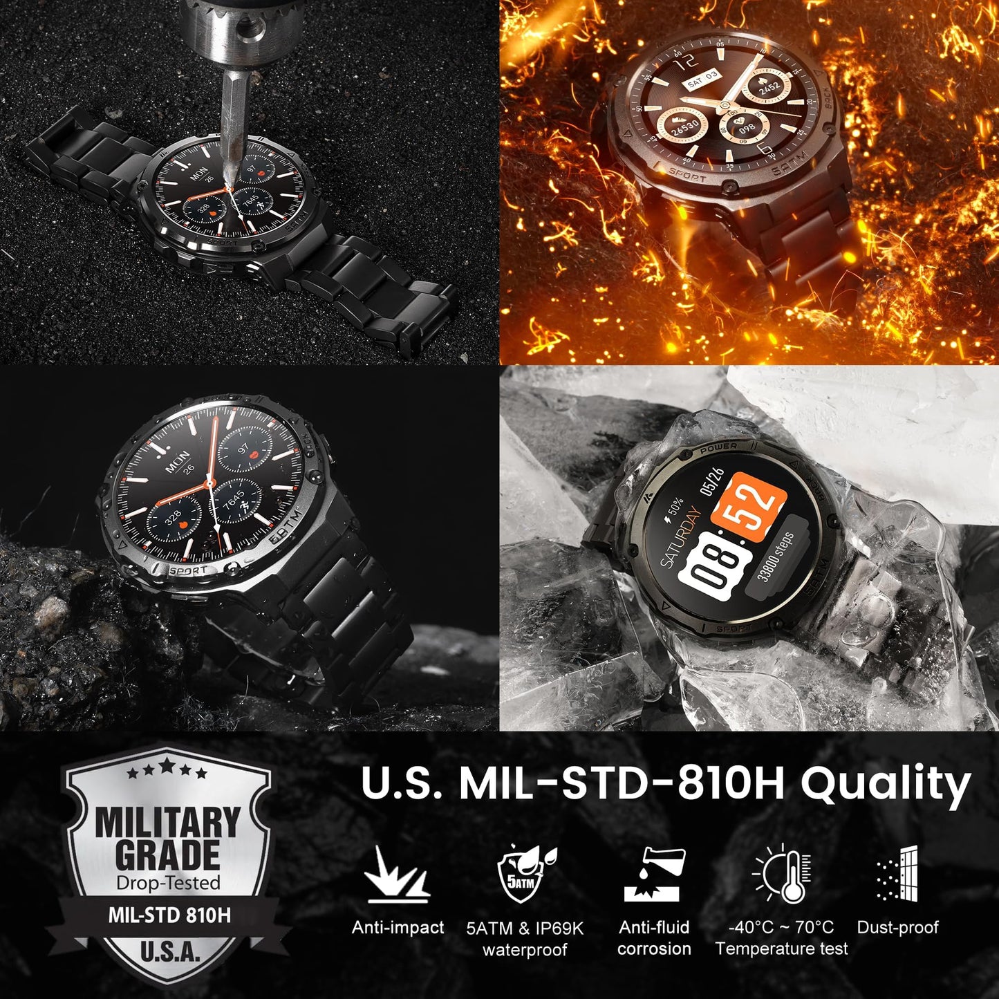 HOTMIFIT GPS Smart Watch for Men, 6 Satellite Positioning, Compass, Stainless Steel Body, 50M Waterproof, 480mAh Extra-Large Battery, Answer/Make Call, 1.43" AMOLED Screen, Compatible to Android iOS