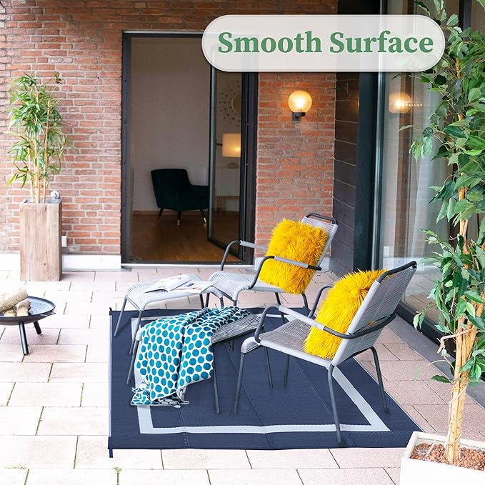 Ogrmar 5x8 FT Reversible Mats, Outdoor Rug for Patio Clearance, Waterproof Carpet, Plastic Straw Rug for Indoor Outdoor, Floor Mat&Rug for RV Porch Camping Backyard Deck Balcony Beach Trailer (Blue)