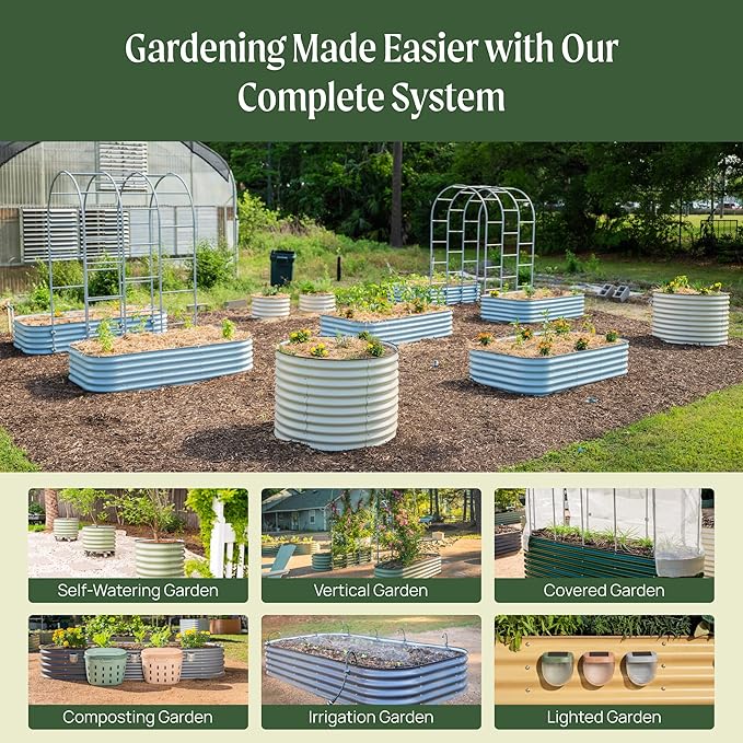 Vego garden 32" Extra Tall Raised Garden Bed Kits,4 in 1 Modular Raised Planter Box for Vegetables Flowers Fruits Oval Metal Raised Garden-Olive Green