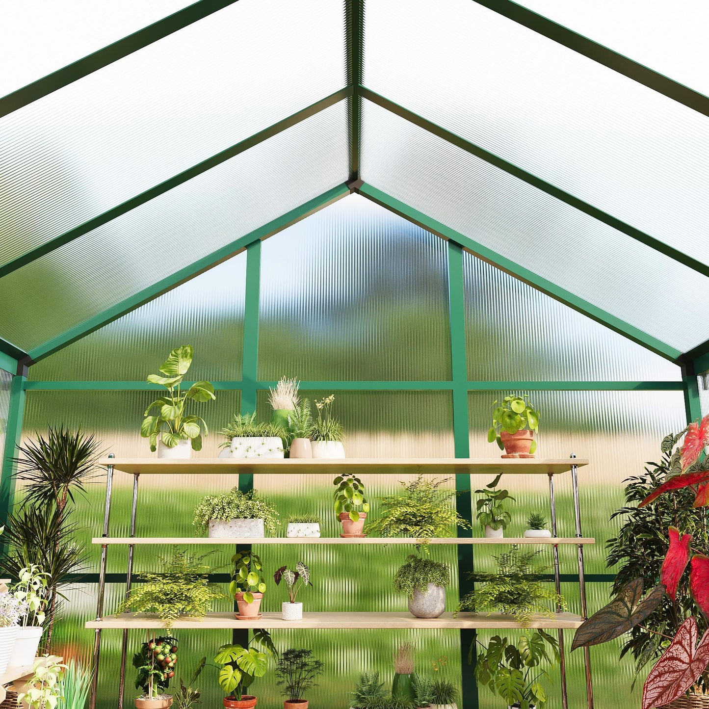 8X10 FT Greenhouse for Outdoors, Polycarbonate Flower Greenhouse with Roof Vent, Push-Pull Lockable Door, Aluminum Walk-in Greenhouses for Outside Garden Backyard, Patio, Lawn, Green