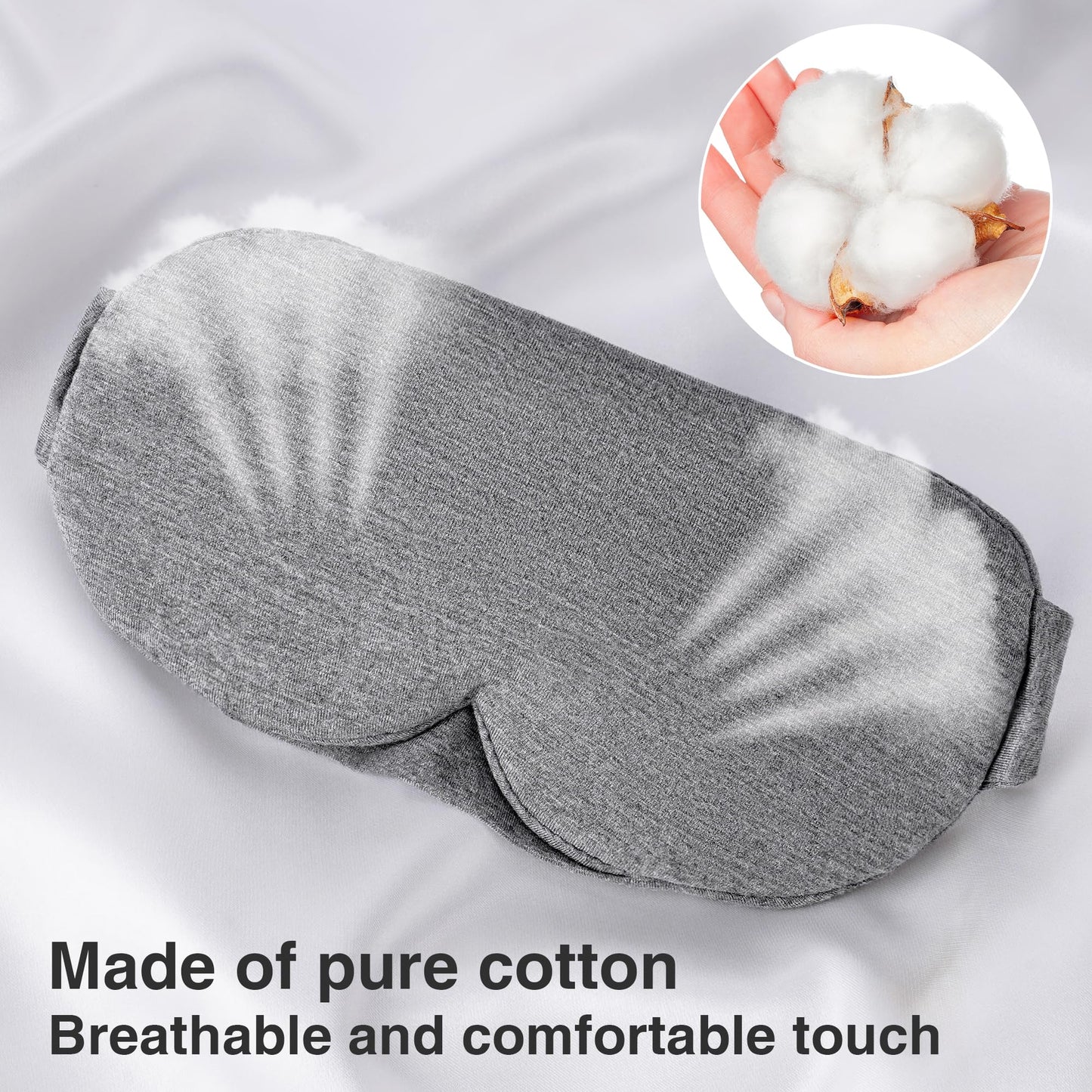 FRESHME Cotton Sleep Eye Mask - Travel Eye Mask for Sleeping Airplane Blackout Eye Covers for Long Flight Essentials Accessories, Comfortable Sleep Night Masks for Men Women Side Sleeper