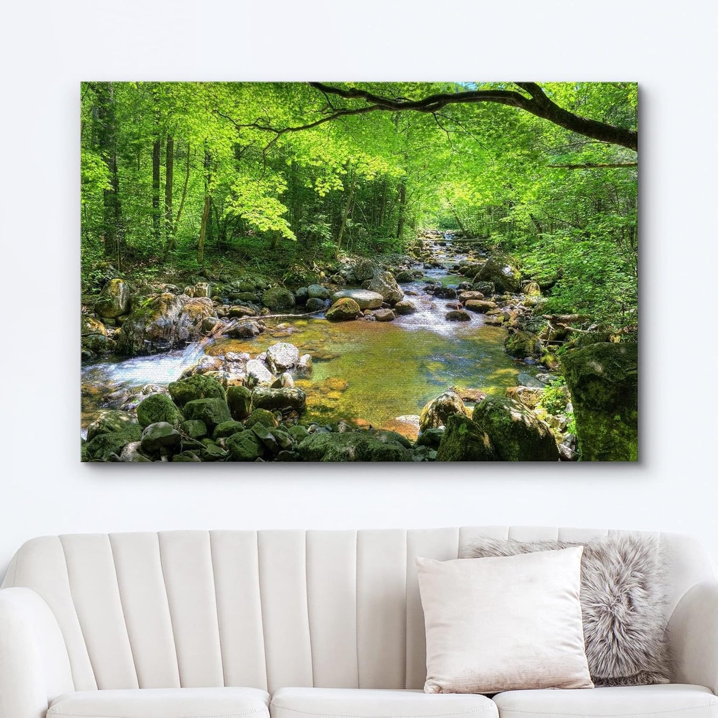 wall26 Canvas Print Wall Art River Through The Green Forest Nature Wilderness Photography Modern Art Rustic Scenic Colorful Multicolor for Living Room, Bedroom, Office - 12"x18"