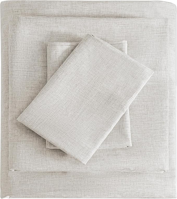 Queen Sheets Khaki, Ultral Soft Cationic Linen Look Sheets, Luxury Cooling Cozy Bed Sheet Set with Non-Slip Fitted Sheet