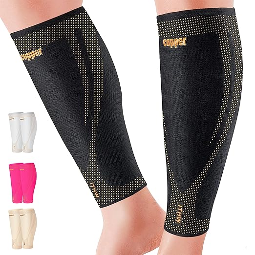 Copper Calf Compression Sleeves for Men & Women - High Stretch Graduated Compression with Anti-Slip Grip | Breathable & Sm...