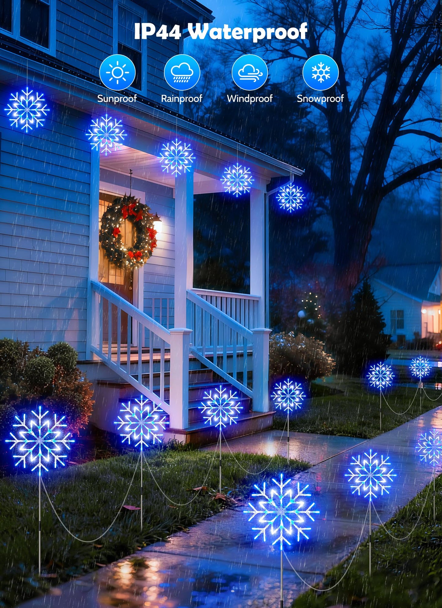 Brightown Large Snowflake Pathway Lights,Total 20-Pack 34" Outdoor Snowflake Christmas Lights Decor for Yard, 8 Modes Sidewalk Marker Stake for Driveway Walkway, IP44 Waterproof, Blue and White